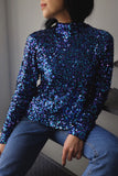 Blusa Gola Alta Bordada Luna - Azul