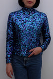 Blusa Gola Alta Bordada Luna - Azul