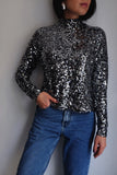 Blusa Gola Alta Bordada Luna - Prata