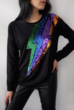 Blusa Manga Longa Bordada Raio - Preto