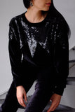 Blusa Veludo Bordada Sevilha - Preto