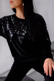 Blusa Veludo Bordada Sevilha - Preto