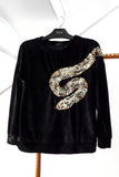 Blusa Manga Longa Bordada Cobra - Preto