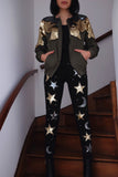 Calça Skinny Bordada Star - Dourado e Prata