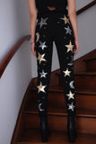Calça Skinny Bordada Star - Dourado e Prata