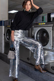 Calça Pantalona Bordada Sole - Prata