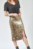 Saia Midi Bordada Sole - Dourado com Grafite