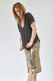 Saia Midi Bordada Sole - Dourado com Grafite