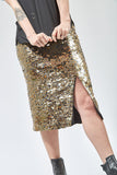 Saia Midi Bordada Sole - Dourado com Grafite