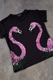 T-shirt Infantil Bordada Flamingo - Preto