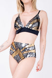 Top Bordado Concha - Grafite com Dourado