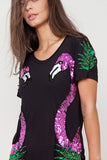 T-shirt Bordada Flamingos - Preto