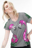 T-shirt Bordada Flamingos - Mescla