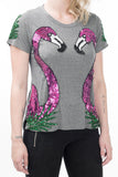 T-shirt Bordada Flamingos - Mescla