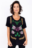 T-shirt Bordada Flores New - Preto